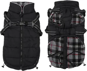 Dog Coat With Harness - Waterproof Cotton Padded Jacket for Puppy Small Medium Breeds - Halloween Christmas - Black - Small