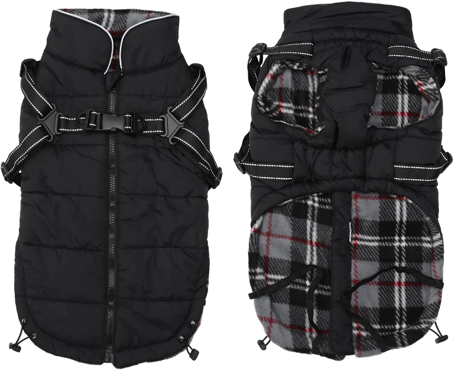 Dog Coat With Harness - Waterproof Cotton Padded Jacket for Puppy Small Medium Breeds - Halloween Christmas - Black - Small