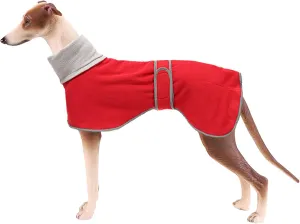 Dog Coats with Reflective Bar, Dog Winter Coat Soft Polyester Fleece, Adjustable Band - Dog Winter Jacket for Greyhounds, Lurchers and Whippets - Red - L