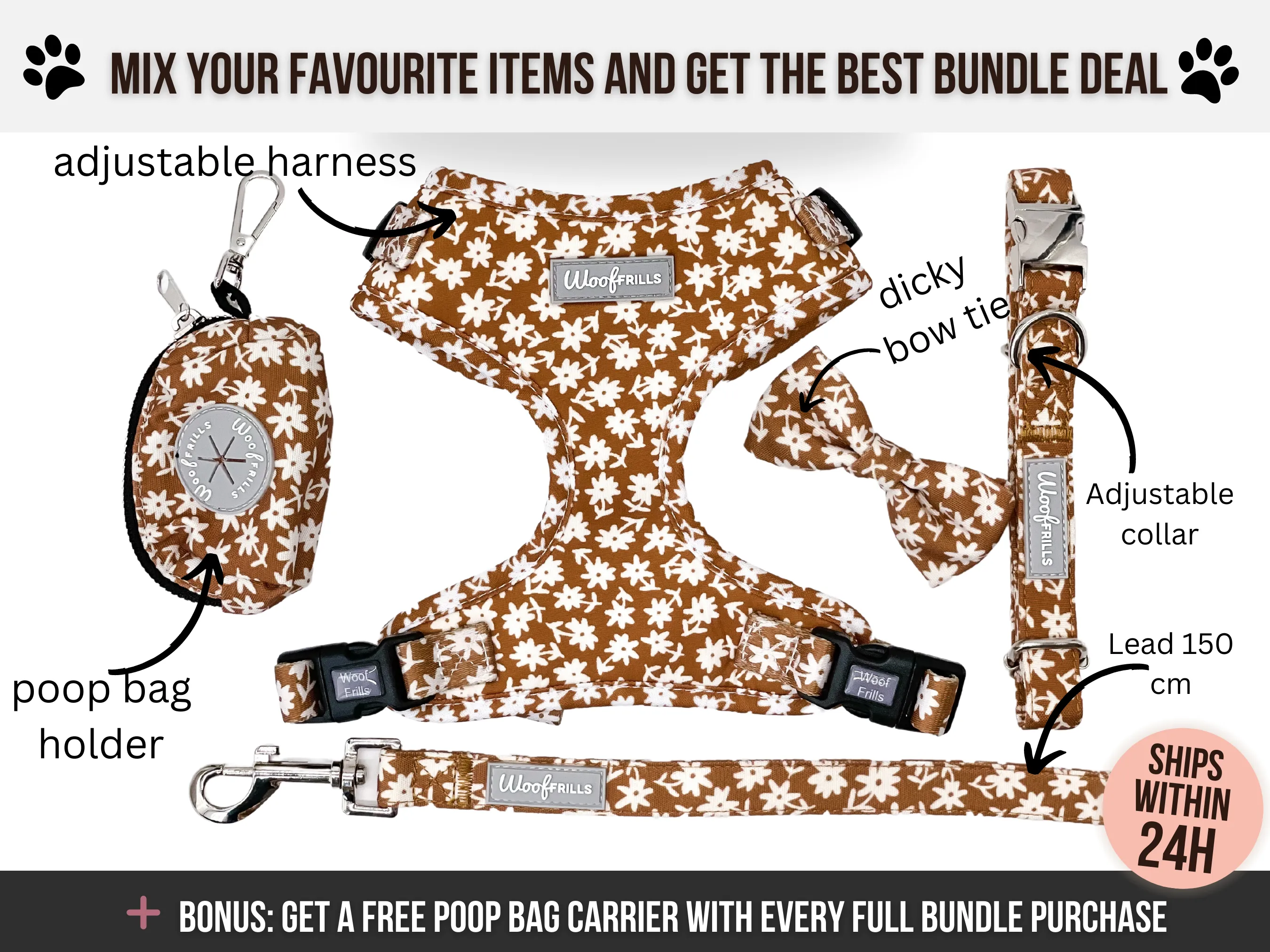 Dog harness , Dog collar and lead set | BUNDLE OF YOUR CHOICE | Bloom me away