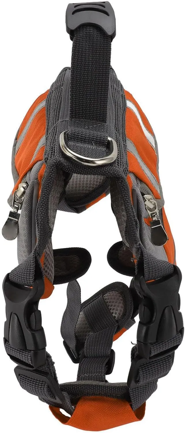 Dog Harness Saddlebag, Easy To Wear Portable Durable Dog Backpack Saddle Bag Reflective Stripe for Travel (Orange)