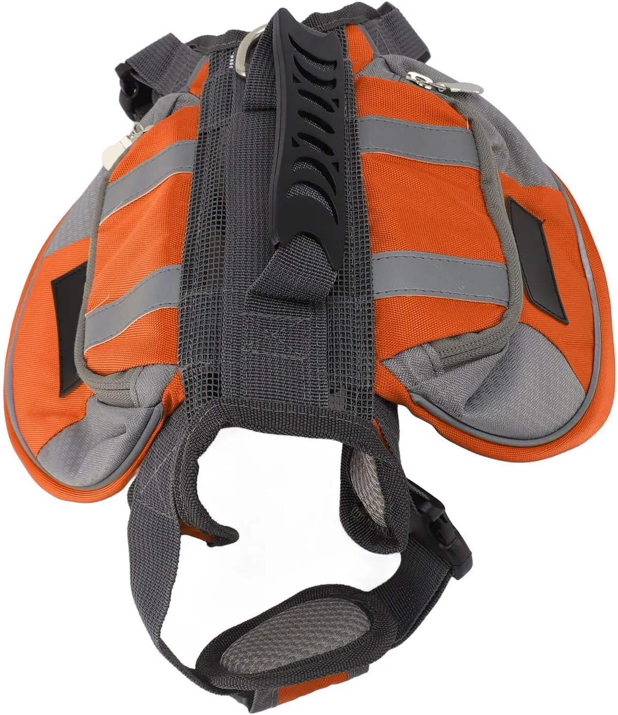 Dog Harness Saddlebag, Easy To Wear Portable Durable Dog Backpack Saddle Bag Reflective Stripe for Travel (Orange)