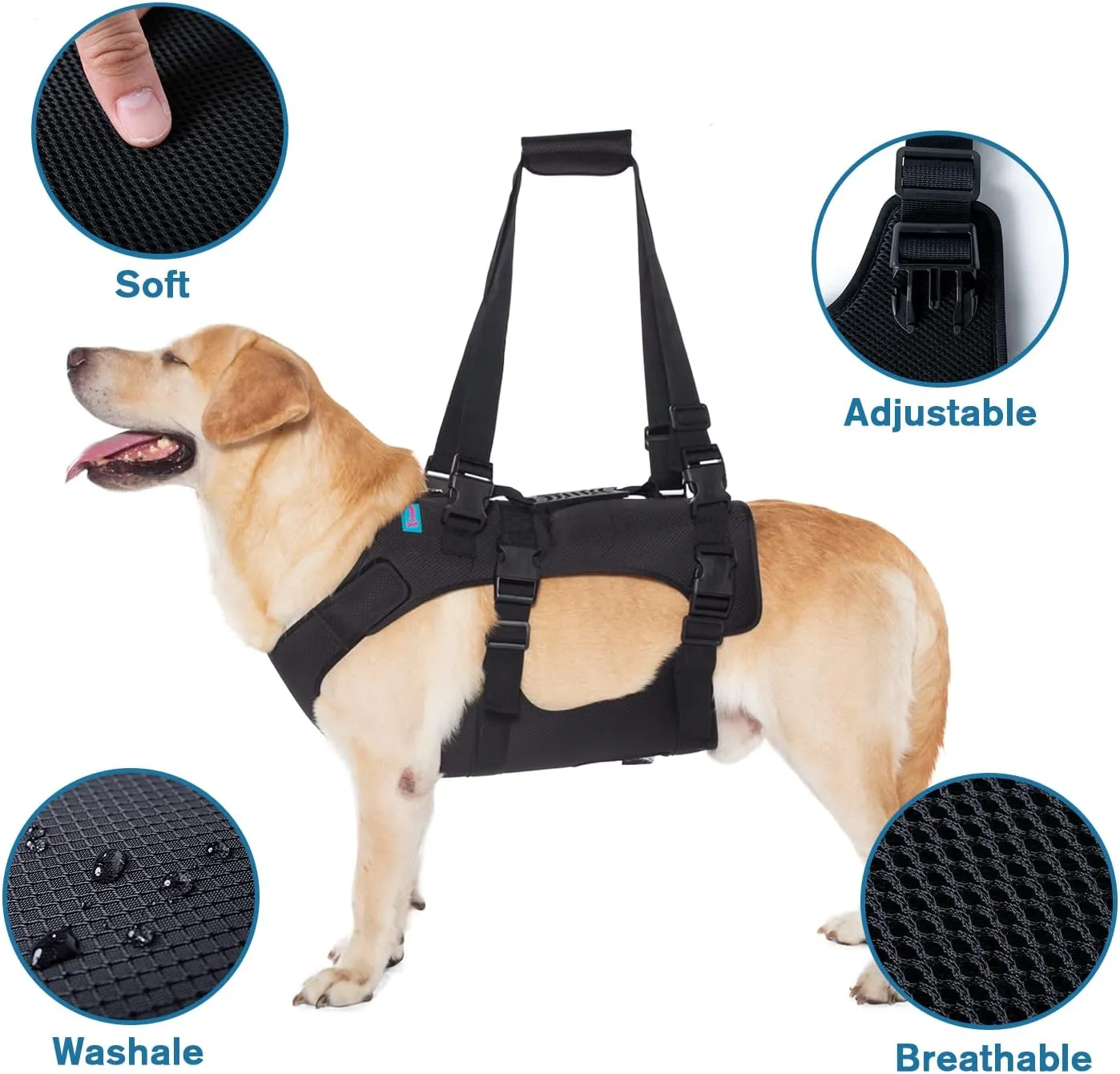 Dog Lift Harness, Rehabilitation Lifts Vest for Dogs, Support & Recovery Sling, Adjustable Breathable Lifting Straps for Old, Joint Injuries, Arthritis, Paralysis Dogs Walk (XL, Black)