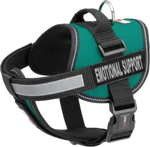 Dogline Unimax Dog Harness Vest with Emotional Support Patches Adjustable Straps Breathable Neoprene for Identification Training Dogs Girth 15 to 19 in Turquoise