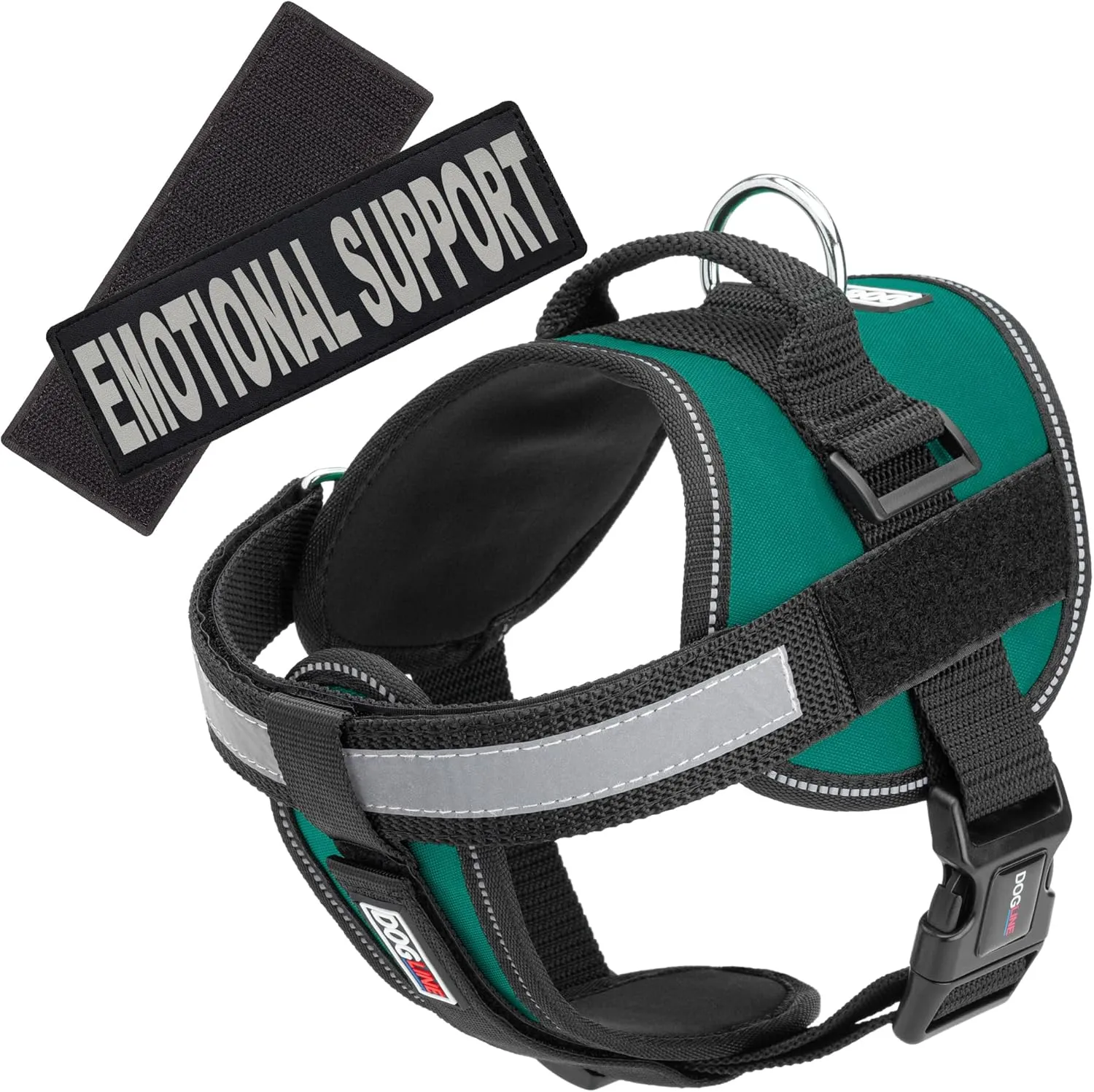 Dogline Unimax Dog Harness Vest with Emotional Support Patches Adjustable Straps Breathable Neoprene for Identification Training Dogs Girth 15 to 19 in Turquoise