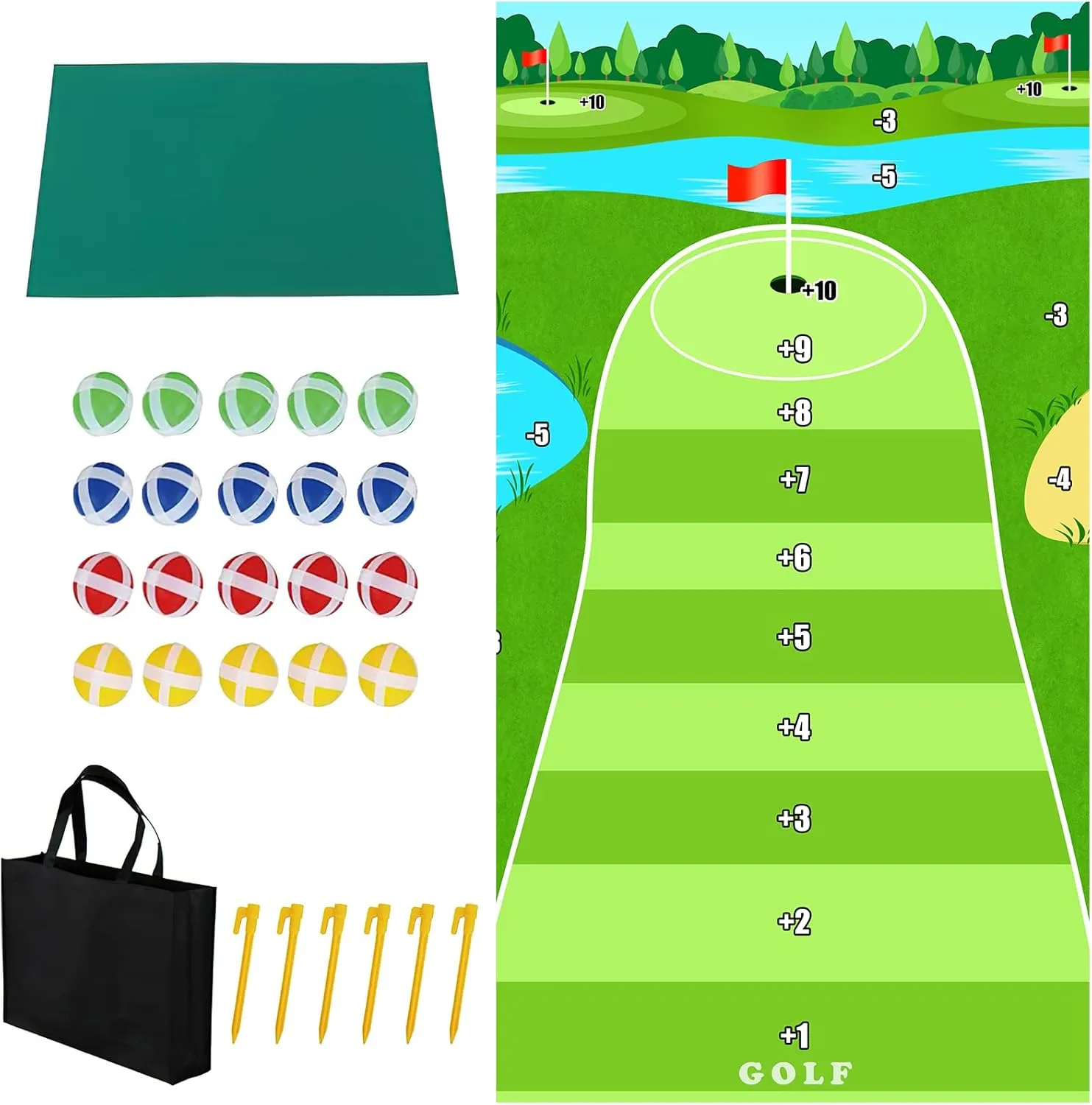 Dollox Golf Chipping Game Set with Hitting Mat – Indoor & Outdoor Practice Kit for Adults & Kids, Family Golf Game with 20 Sticky Balls (No Club)