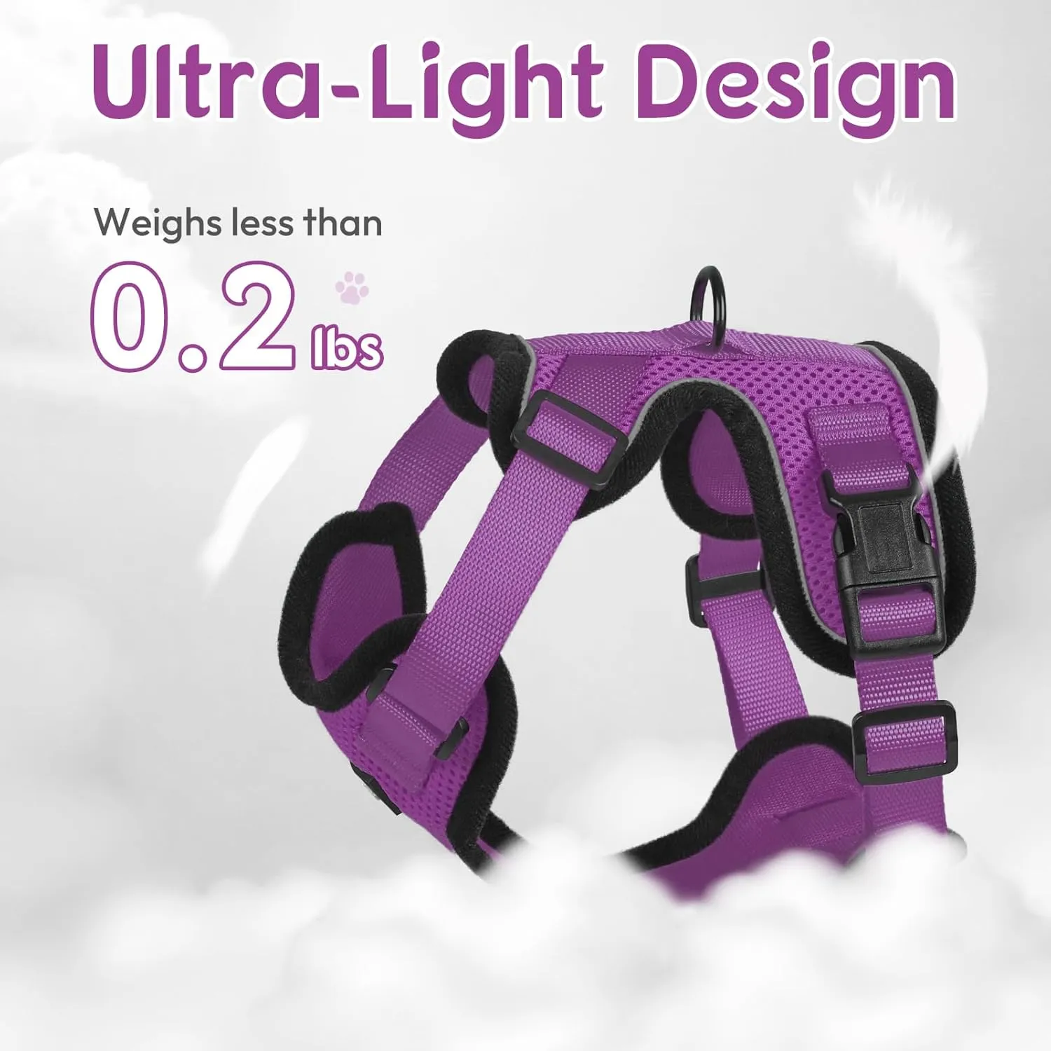 Dooradar Cat Harness and Leash Set, Escape Proof Safe Adjustable Kitten Vest Harnesses for Walking, Easy Control Soft Breathable Mesh Jacket with Reflective Strips for Cats, Purple, XS