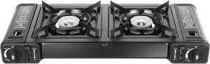 Double Burners Butane Stove with Baking Pan and Carrying Case,Portable Countertop Range Camping Stove Kit for Outdoor Cooking,RV,Apartments