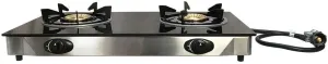 Double Steel Portable 2 Dual Burner Stove Range Propane Gas BBQ Tempered Glass Cooktop
