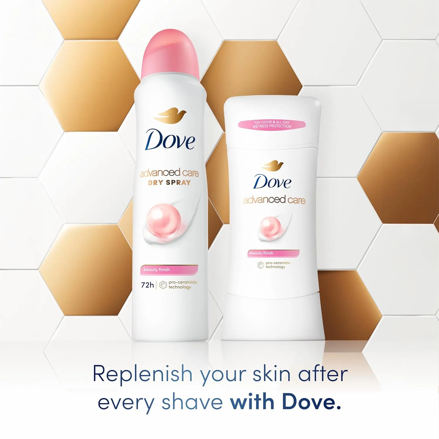 Dove Advanced Care Antiperspirant Deodorant Spray Beauty Finish 3 Count To help skin barrier repair after shaving by boosting skin's ceramide levels 72-hour for Soft Underarms 3.8 oz