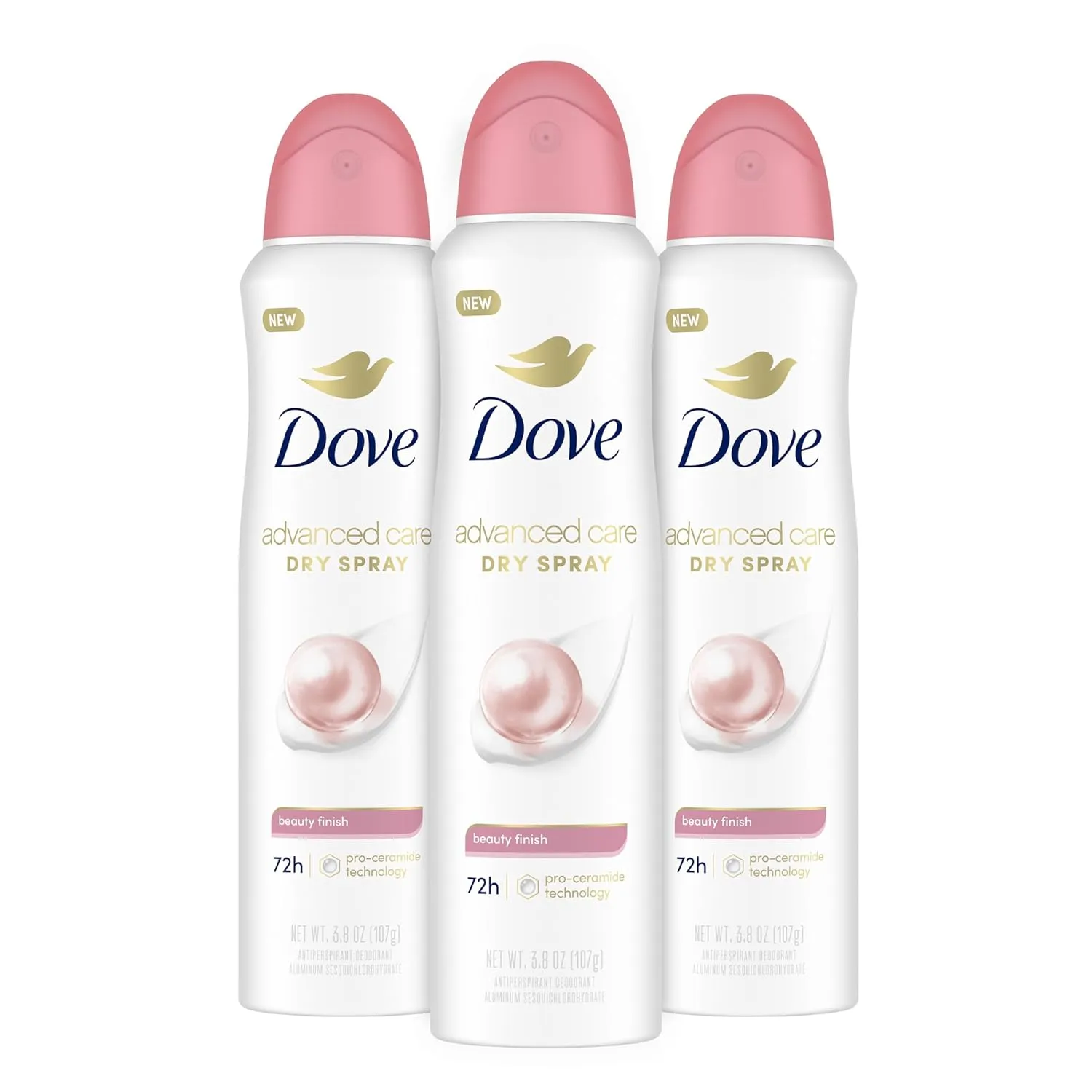 Dove Advanced Care Antiperspirant Deodorant Spray Beauty Finish 3 Count To help skin barrier repair after shaving by boosting skin's ceramide levels 72-hour for Soft Underarms 3.8 oz