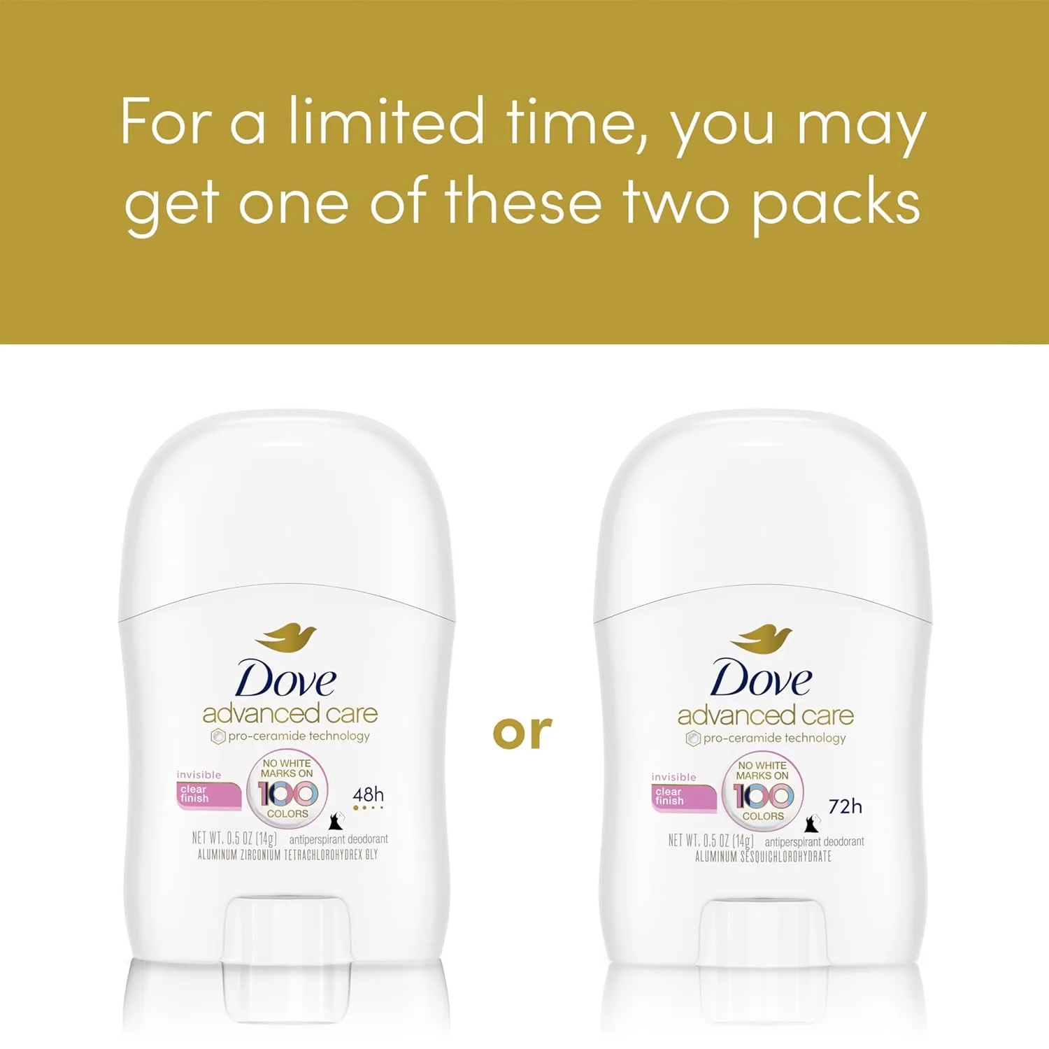 Dove Advanced Care Antiperspirant Deodorant Stick for Women Pack of 36 Clear Finish Trial and Travel Size 0.5 oz