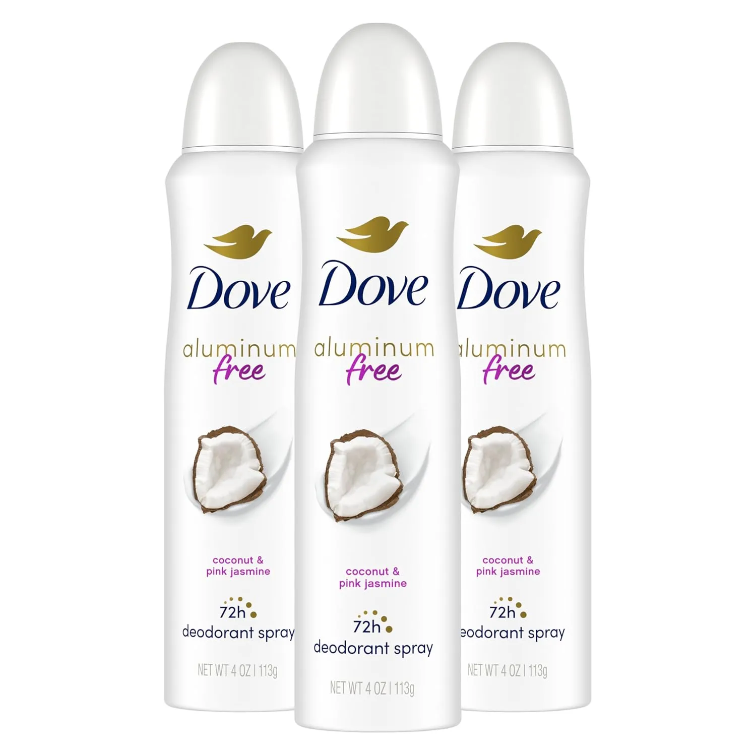 Dove Aluminum Free Deodorant Spray for Women 3 Count Coconut & Pink Jasmine 72 hour odor protection 4oz