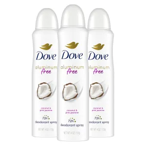 Dove Aluminum Free Deodorant Spray for Women 3 Count Coconut & Pink Jasmine 72 hour odor protection 4oz