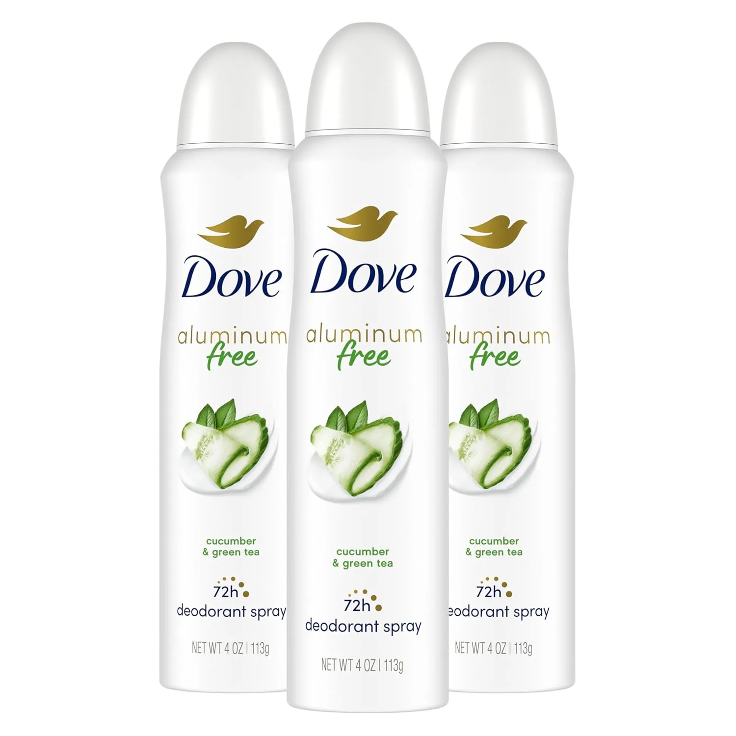 Dove Aluminum Free Deodorant Spray for Women 3 Count Cucumber & Green Tea 72 hour odor protection 4 oz