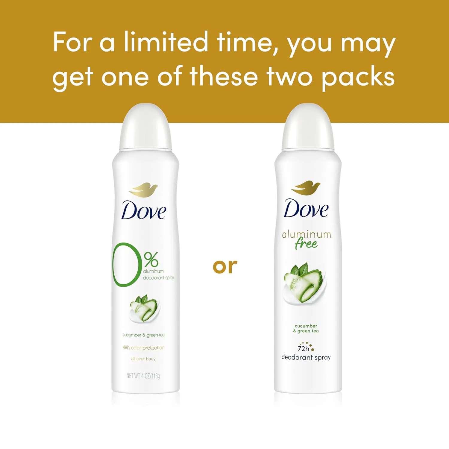Dove Aluminum Free Deodorant Spray for Women 3 Count Cucumber & Green Tea 72 hour odor protection 4 oz