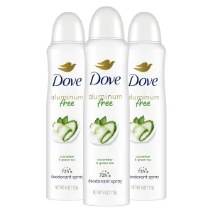 Dove Aluminum Free Deodorant Spray for Women 3 Count Cucumber & Green Tea 72 hour odor protection 4 oz