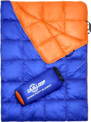 Down Puffy Camping Blanket and 4 in Thick Memory Foam Camping Mattress Cot Size Bundle