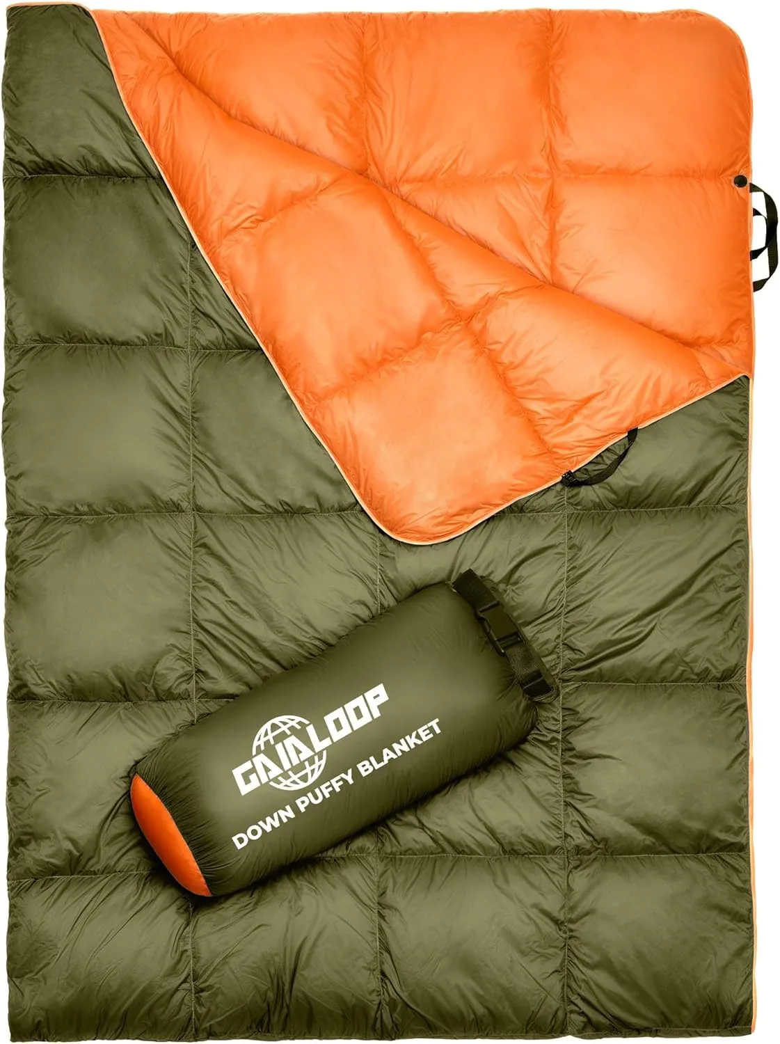 Down Puffy Camping Blanket and 4 in Thick Memory Foam Camping Mattress Cot Size Bundle