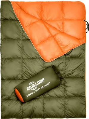 Down Puffy Camping Blanket and 4 in Thick Memory Foam Camping Mattress Cot Size Bundle