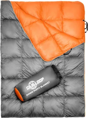 Down Puffy Camping Blanket and 4 in Thick Twin Size Memory Foam Camping Mattress Bundle