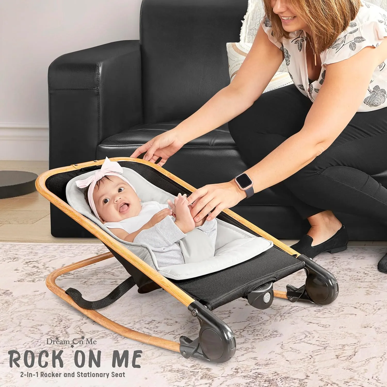 Dream on Me Rock With Me 2-in-1 Baby Rocker and Stationary Seat, Infant Rocker with Removable Toy Bar, Soothing Music & Vibration, 0-6 Months, Up to 20 Lbs