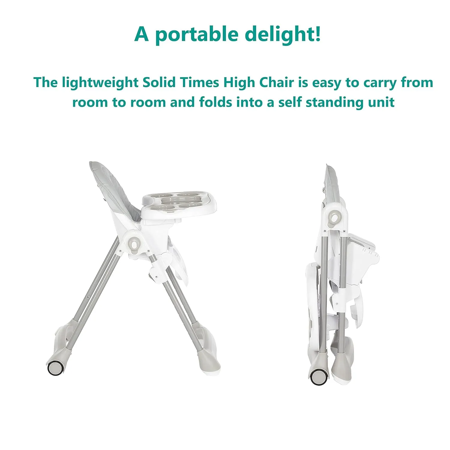 Dream On Me Solid Times High Chair for Babies and Toddlers in Grey, Multiple Recline and Height Positions, Lightweight Portable Baby High Chair, 5 point Safety Harness, Easy to Clean Surface