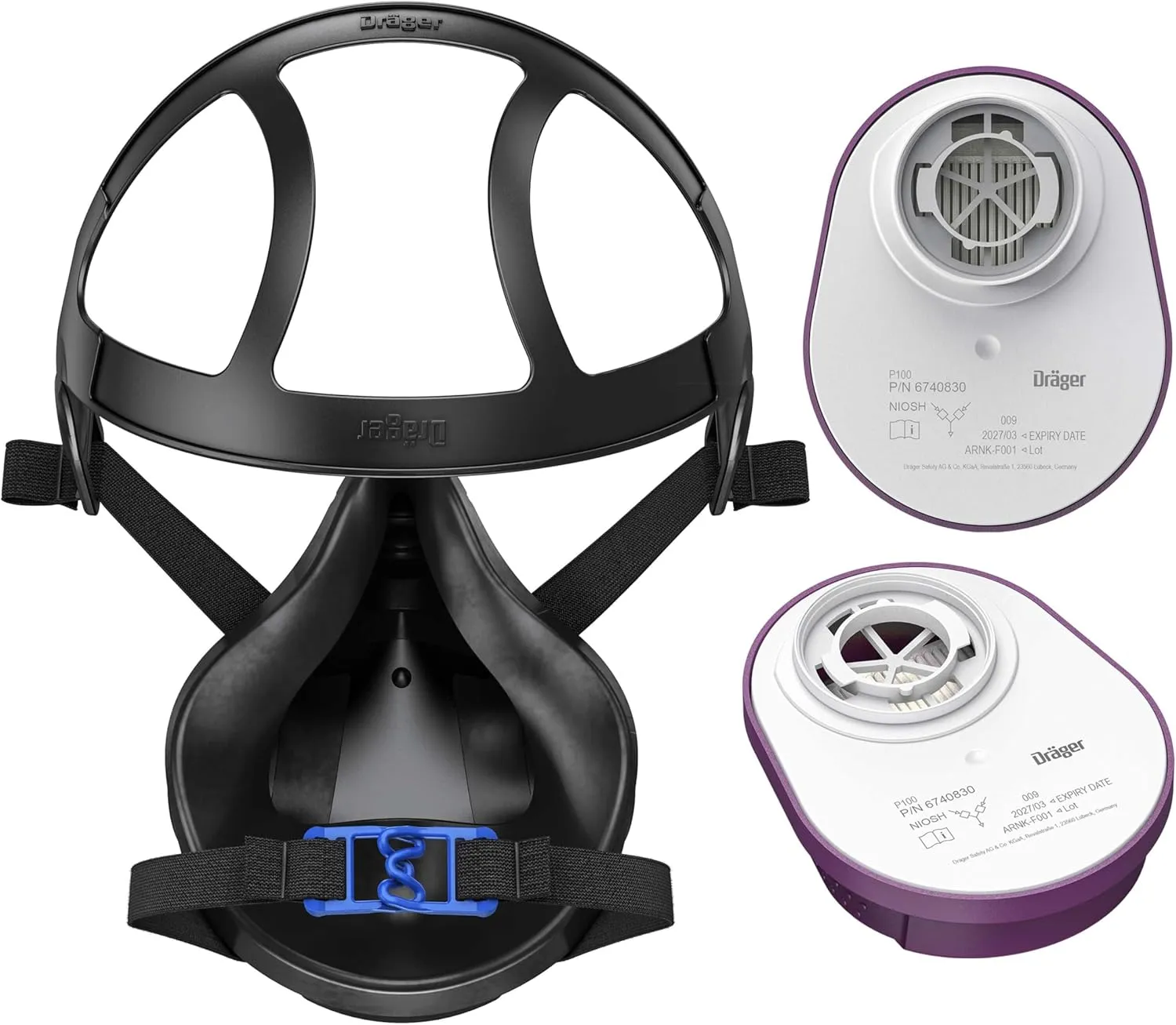 Dräger X-plore 3500 half-face respirator mask with P100 particle filters against smoke particles from wildfire