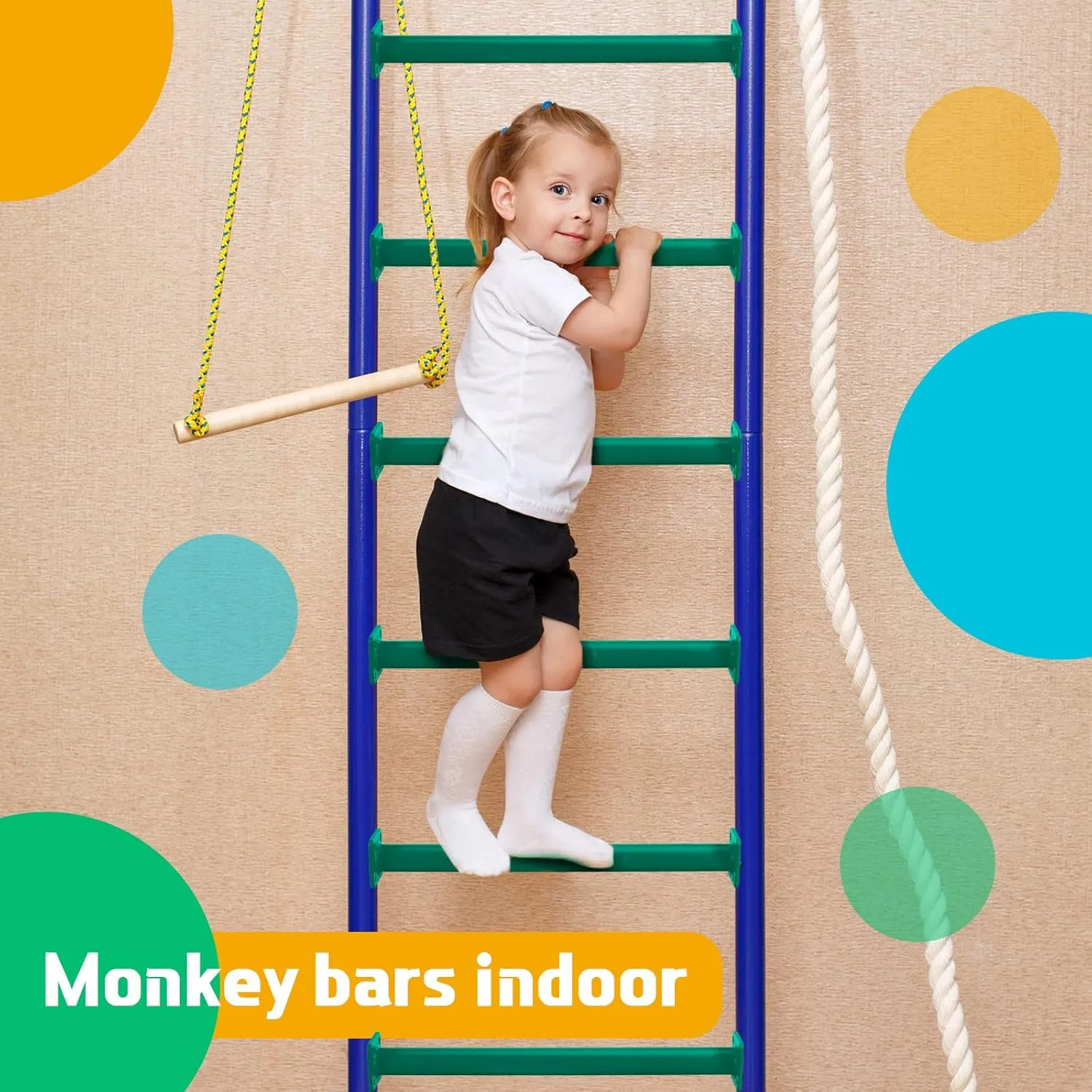 Dunzy 6 Pack 15 inch Monkey Bars Playground Ladder Rungs Monkey Bar Kit Playground Accessories Ladder Rungs Swing Set Grab Handles for Kids Backyard Outdoor Indoor Jungle Climbing(15 Inch,Green)