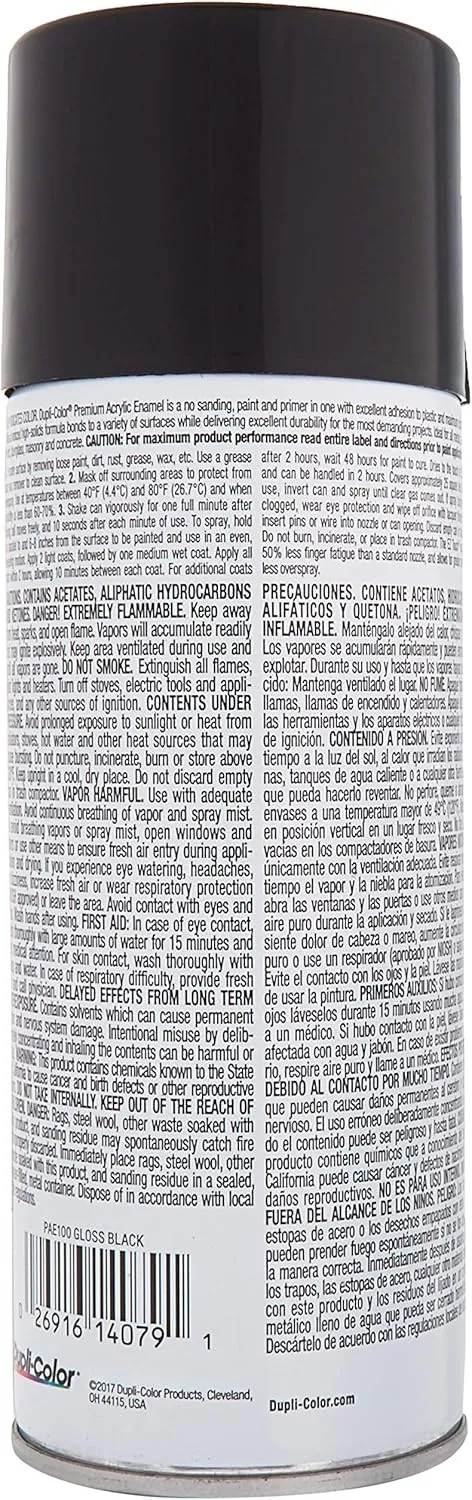 Dupli-Color EPAE100 Premium Acrylic Enamel Spray Paint - Gloss Black - 12 oz. Aerosol Can