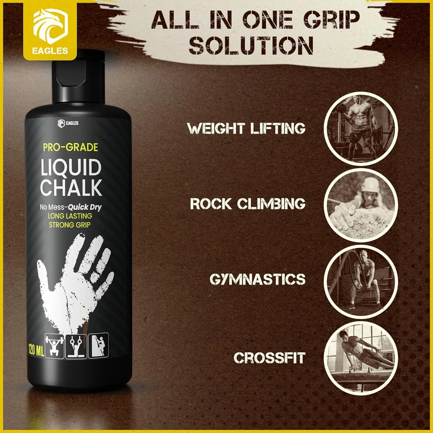 EAGLES Pro Grade Liquid Chalk 50, 120 or 280ml Mess-Free Chalk for Weightlifting, Gymnastics Rock Climbing, Dancing, Pole Grip, Sports & Workout Chalk - Sweat-Resistant and Long Lasting
