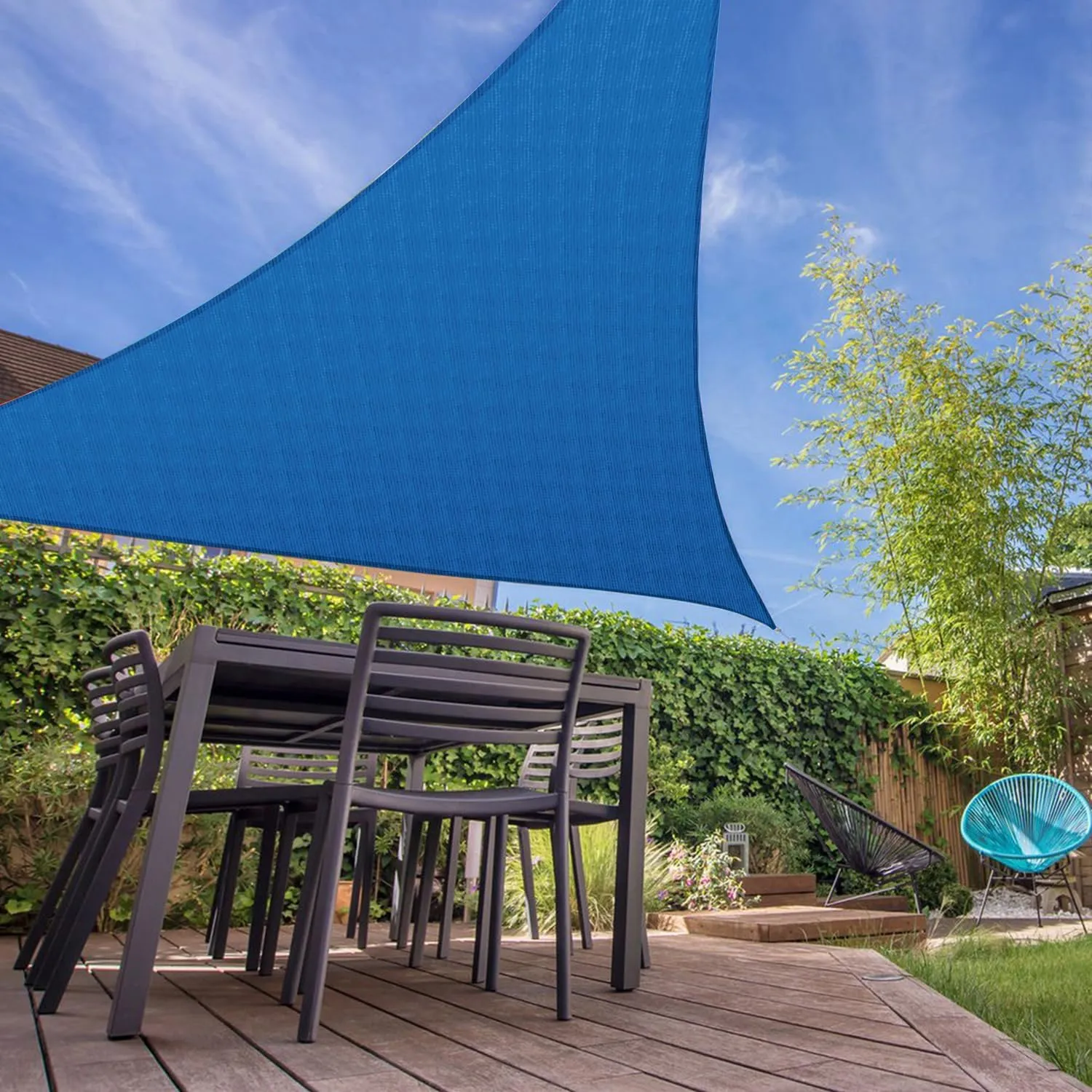E&K Sunrise 16' x 16' x 16' Sun Shade Sail Triangle Canopy Shade Cover UV Block for Patio Backyard Garden Outdoor (Blue)