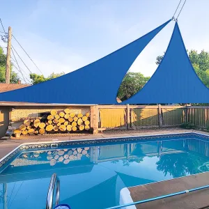 E&K Sunrise 16' x 16' x 16' Sun Shade Sail Triangle Canopy Shade Cover UV Block for Patio Backyard Garden Outdoor (Blue)