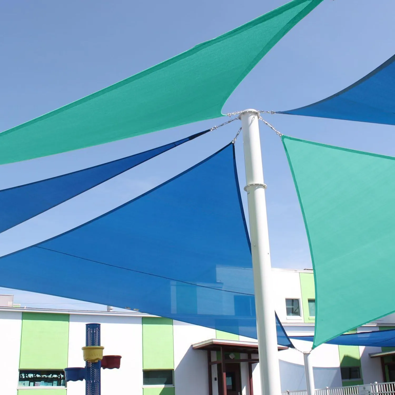 E&K Sunrise 16' x 16' x 16' Sun Shade Sail Triangle Canopy Shade Cover UV Block for Patio Backyard Garden Outdoor (Blue)