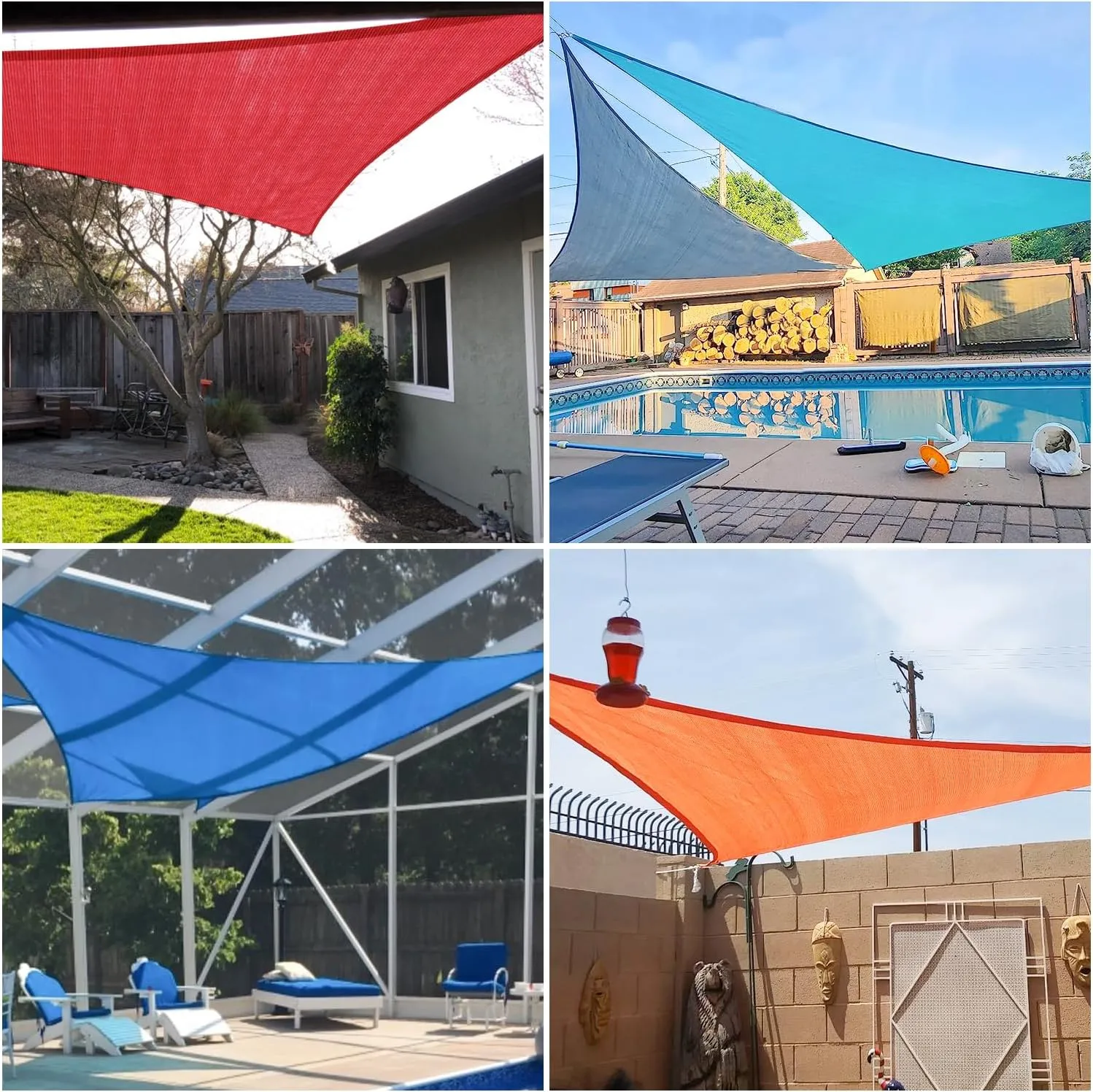 E&K Sunrise 16' x 16' x 16' Sun Shade Sail Triangle Canopy Shade Cover UV Block for Patio Backyard Garden Outdoor (Blue)