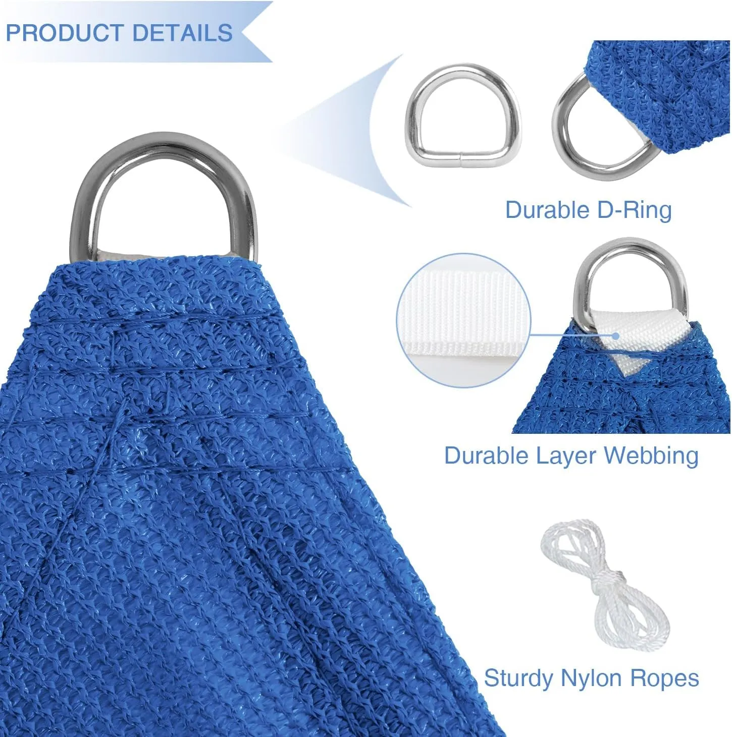 E&K Sunrise 16' x 16' x 16' Sun Shade Sail Triangle Canopy Shade Cover UV Block for Patio Backyard Garden Outdoor (Blue)
