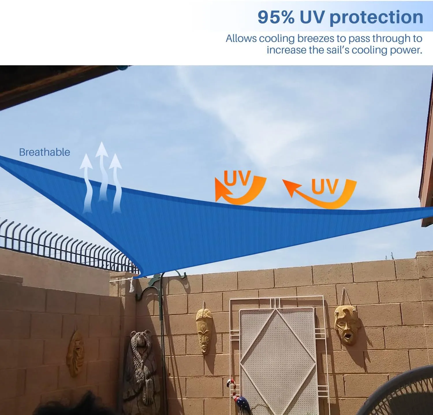 E&K Sunrise 16' x 16' x 16' Sun Shade Sail Triangle Canopy Shade Cover UV Block for Patio Backyard Garden Outdoor (Blue)