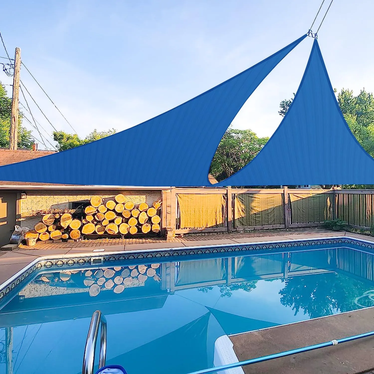 E&K Sunrise 16' x 16' x 16' Sun Shade Sail Triangle Canopy Shade Cover UV Block for Patio Backyard Garden Outdoor (Blue)