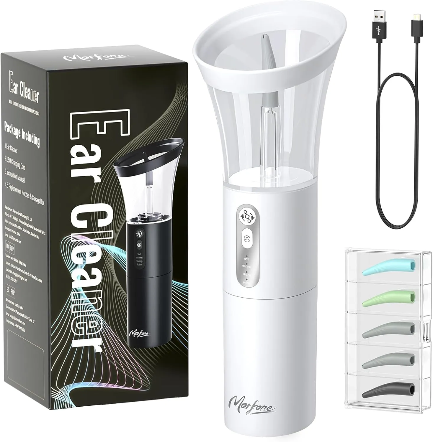 Ear Wax Removal, Electric Ear Cleaning Kit Effective & Safe Ear Cleaner Irrigation Flushing System 4 Pressure Modes for Ear Wax Buildup, Water Resistant Ear Cleaning Tool USB Rechargeable