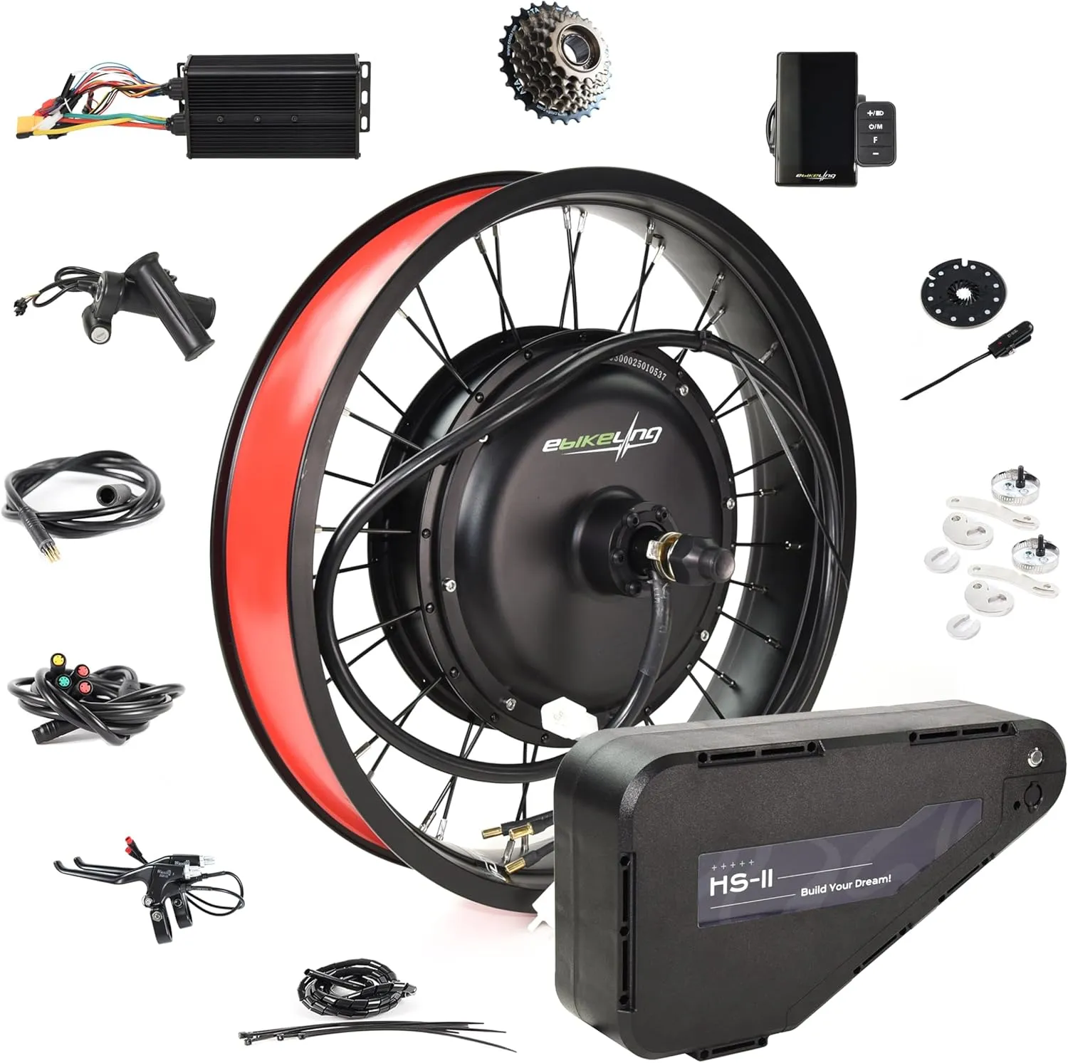 EBIKELING Waterproof Ebike Conversion Kit with Battery 20" Fat Tire Direct Drive Front or Rear Wheel Electric Bike Conversion Kit Ebike Battery & Charger Included 1500W 1200W Electric Bike for Adults
