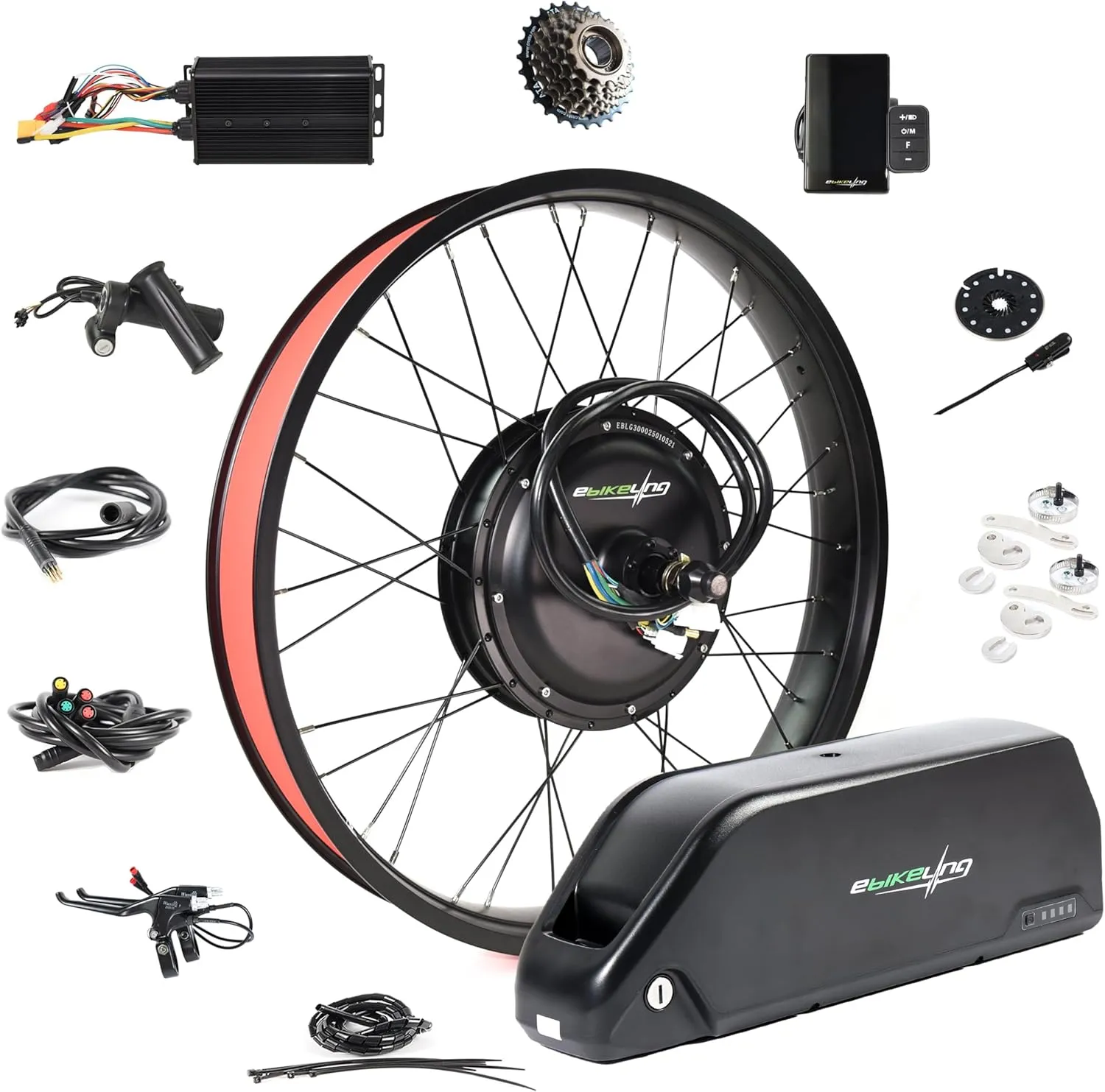 EBIKELING Waterproof Ebike Conversion Kit with Battery 26" Fat Tire Direct Drive Front or Rear Wheel Electric Bike Conversion Kit Ebike Battery & Charger Included 1500W 1200W Electric Bike for Adults