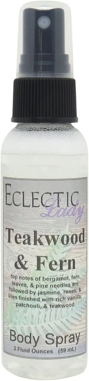 Eclectic Lady Teakwood and Fern Body Spray, 16 ounces, Body Mist for Women with Clean, Light & Gentle Fragrance, Cologne with Soft, Subtle Aroma For Daily Use