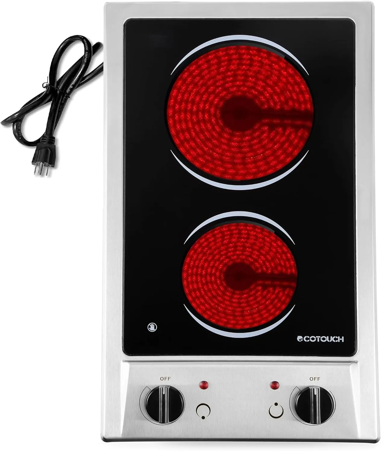 ECOTOUCH 2 Burner Electric Cooktop, 12 Inch 110V-120V Portable Cooktop Ceramic Glass Electric Stove Top Built-In & Countertop Stove Radiant Cooktops, Plug In