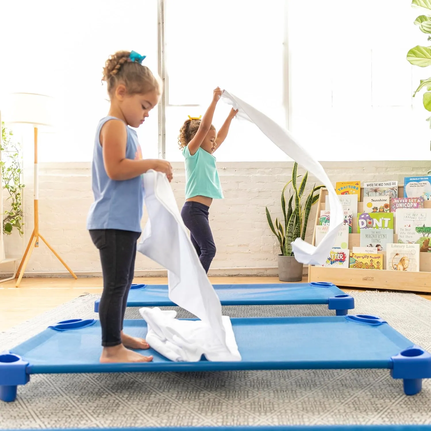 ECR4Kids Stackable Kiddie Cot, Assembled, Standard Size, Classroom Furniture, Blue, 5-Pack