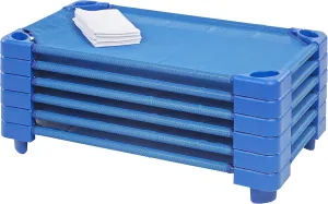 ECR4Kids Stackable Kiddie Cot with Sheet, Ready-to-Assemble, Toddler Size, Classroom Furniture, Blue, 6-Pack
