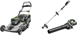 EGO Power  LM2101 21-Inch 56-Volt Lithium-ion Cordless Lawn Mower 5.0Ah Battery and Rapid Charger Included & 15-Inch String Trimmer, Blower Combo Kit with 2.5Ah Battery and Charger Included, Black