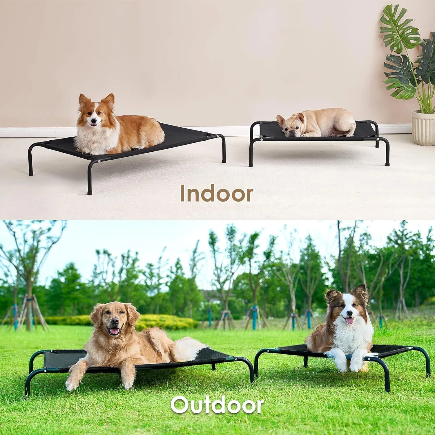 EHEYCIGA Elevated Dog Cot Beds for Large Dogs, Raised Outdoor Dog Hammock, Lifted Pet Platform with Frame and Washable Waterproof Cooling Teslin Mesh and Anti-Slip Feet, 43x26 inch