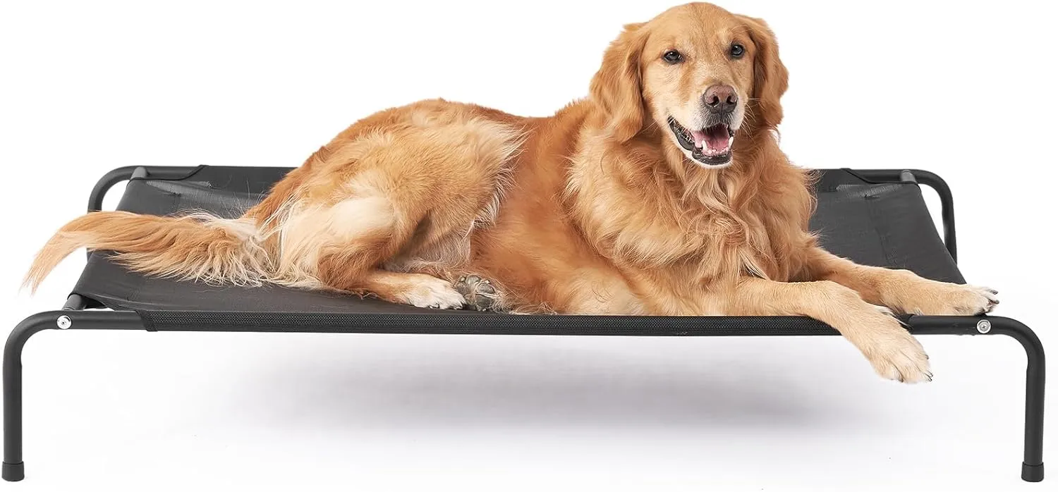EHEYCIGA Elevated Dog Cot Beds for Large Dogs, Raised Outdoor Dog Hammock, Lifted Pet Platform with Frame and Washable Waterproof Cooling Teslin Mesh and Anti-Slip Feet, 43x26 inch