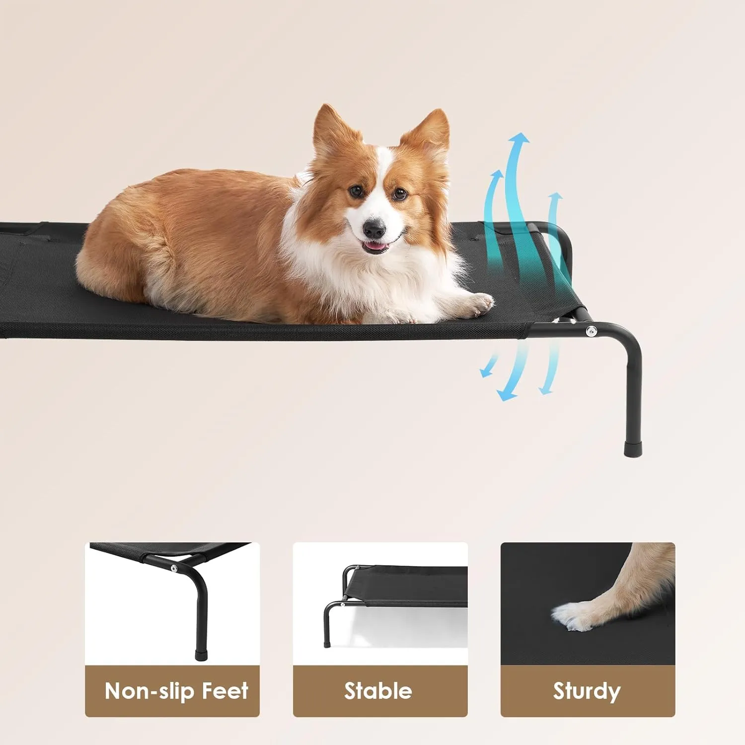 EHEYCIGA Elevated Dog Cot Beds for Large Dogs, Raised Outdoor Dog Hammock, Lifted Pet Platform with Frame and Washable Waterproof Cooling Teslin Mesh and Anti-Slip Feet, 43x26 inch
