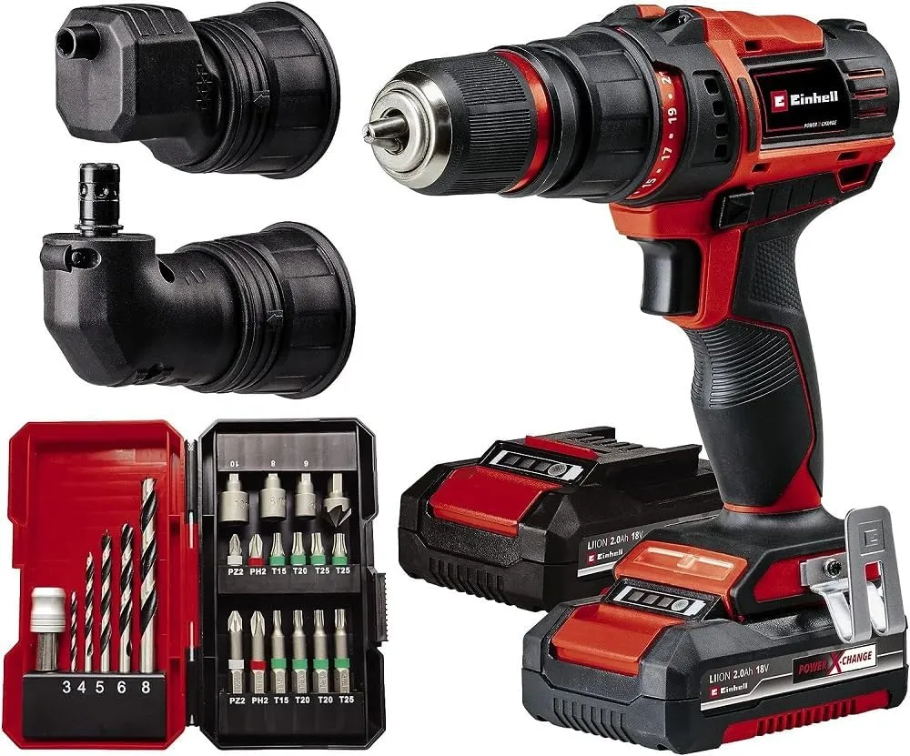 Einhell TE-CD 18/45 3X-Li  22 Power X-Change Cordless Drill (18 V, 45 Nm Torque, Removable Chuck with Bit Holder, with 22 Accessories) Comes with 2 x 2.0Ah Batteries   Charger